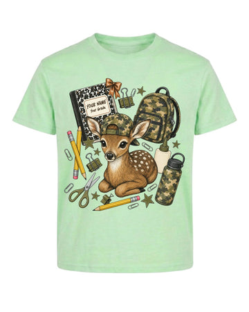 Personalized Name & Grade Woodland Deer School Youth Tee
