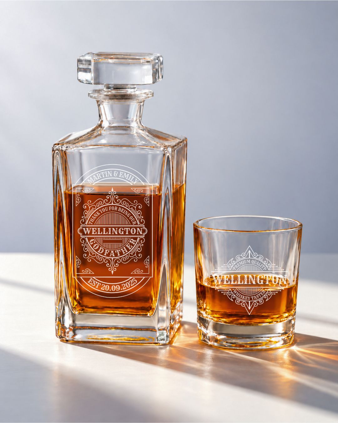 Personalized Classic Filigree Whiskey Decanter Gift Set | GS131007 | mockup 01