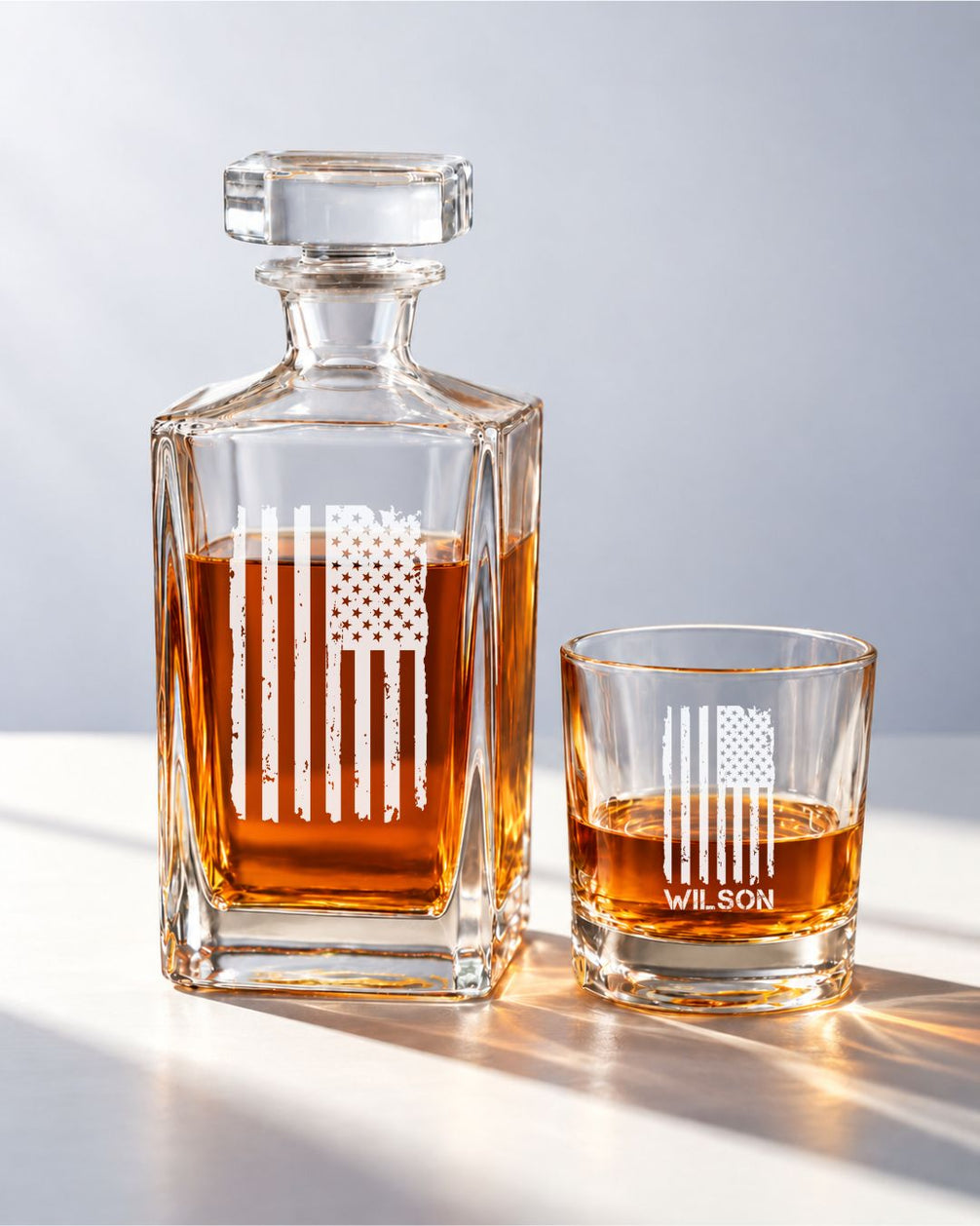 Personalized Patriotic American Flag Whiskey Decanter Gift Set | GS131004 | mockup 01