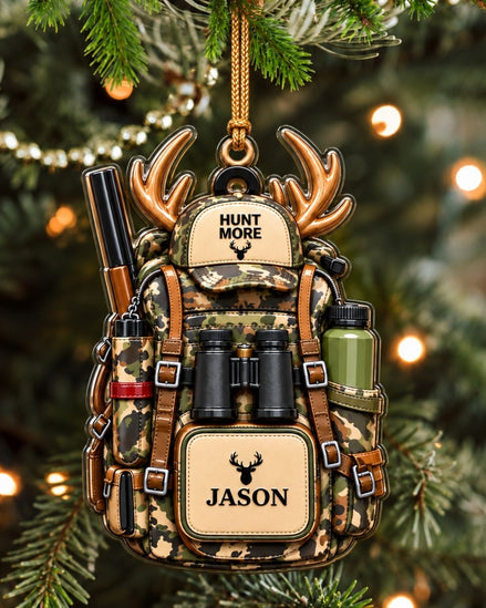 Personalized 3D Hunting Backpack Christmas Acrylic Ornament | gallery 1