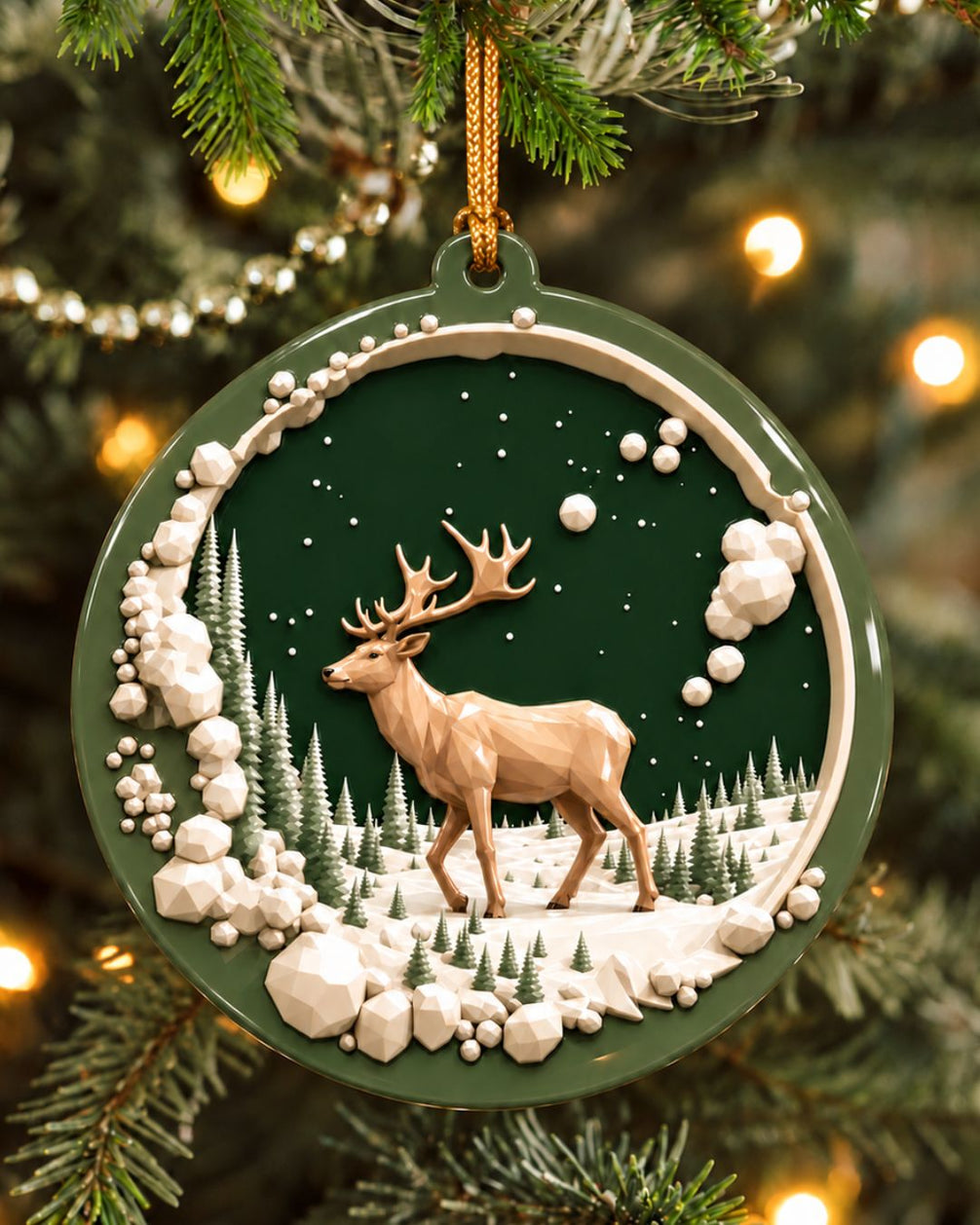 3D Winter Deer Christmas Acrylic Ornament | gallery 1