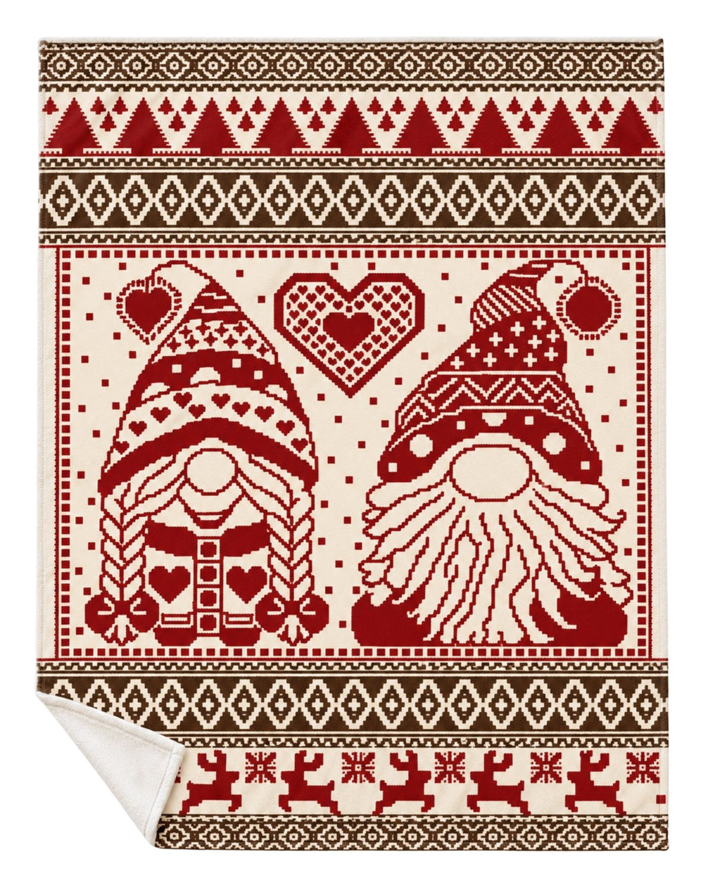 Fair Isle Santa Couple Holiday Fleece Blanket | mockup 01