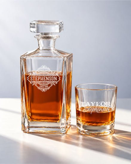 Personalized Classic Crest Whiskey Decanter Gift Set | GS131006 | mockup 01