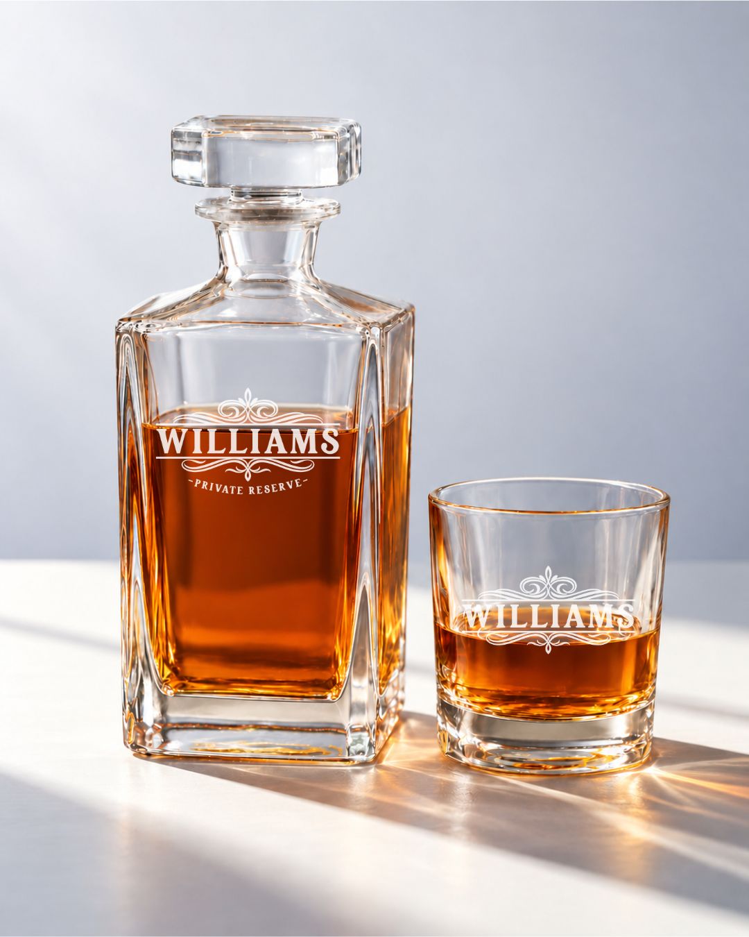 Personalized Classic Scrollwork Whiskey Decanter Gift Set | GS131010 | mockup 01