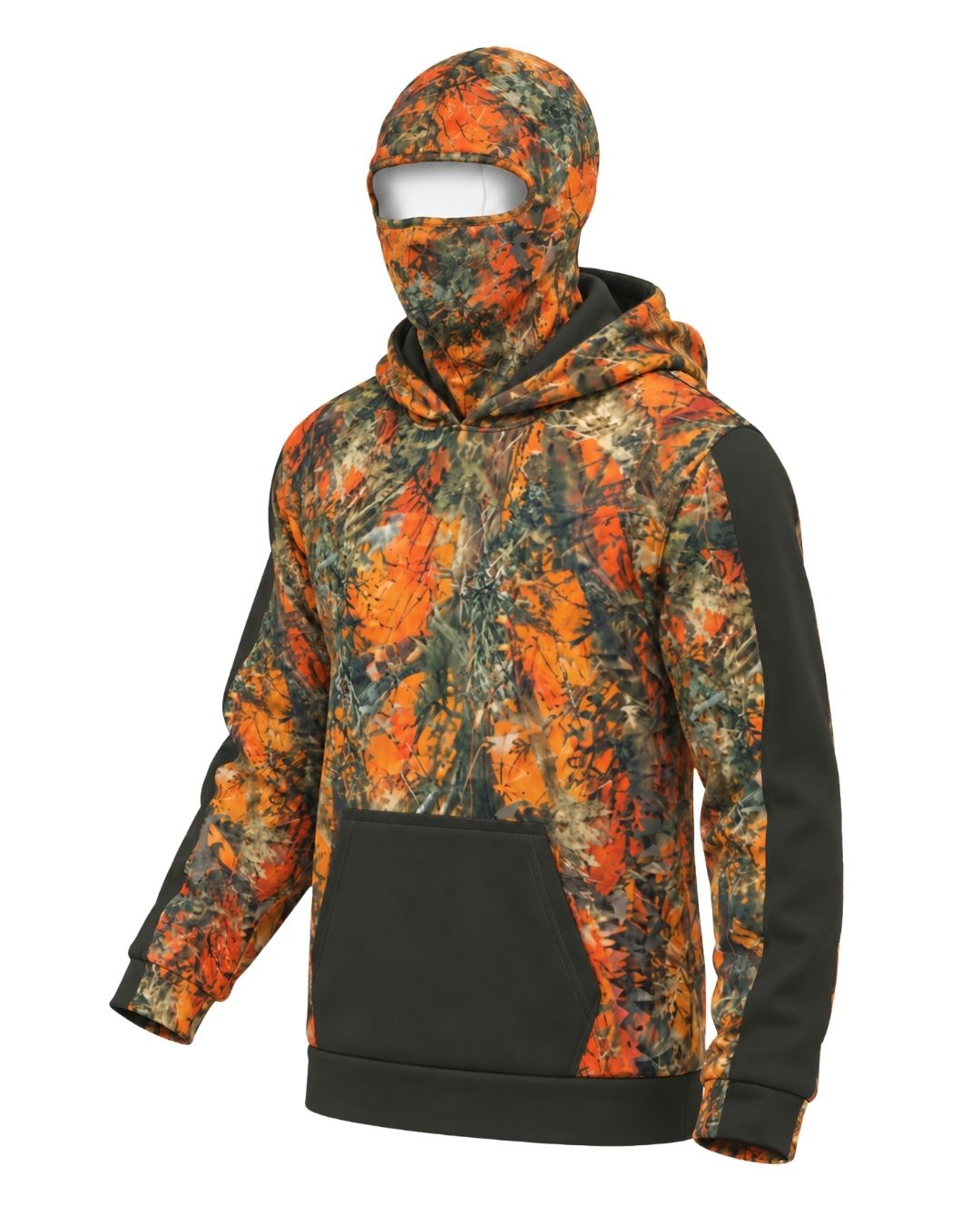 Orange Timber Camo Balaclava Hoodie | mockup 01