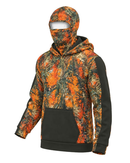 Orange Timber Camo Balaclava Hoodie | mockup 01