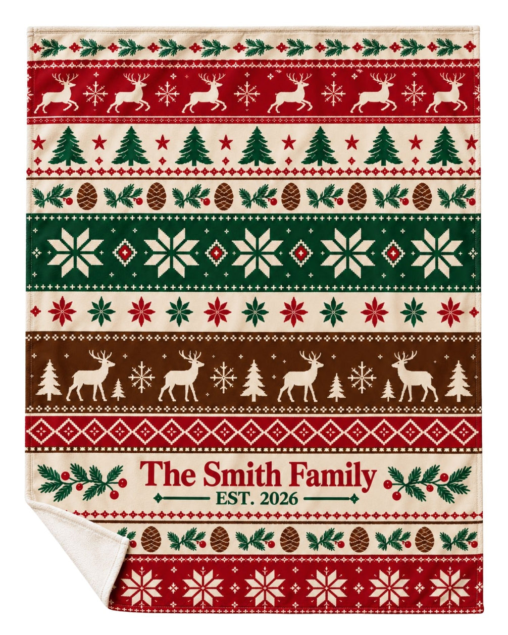 Personalized Nordic Holiday Pattern Fleece Blanket | mockup 01