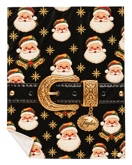 Personalized Santa Belt Fleece Blanket | mockup 01
