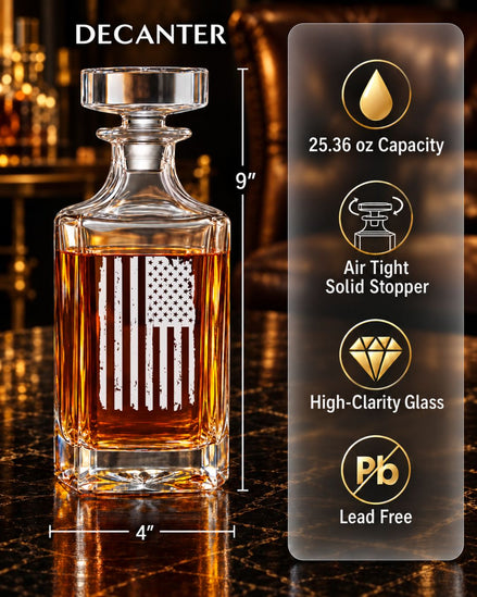 Personalized Patriotic American Flag Whiskey Decanter Gift Set | GS131004 | mockup 02