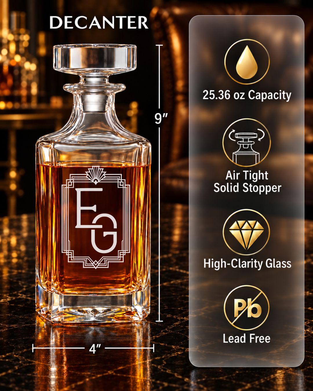 Personalized Art Deco Monogram Whiskey Decanter Gift Set | GS131008 | mockup 02