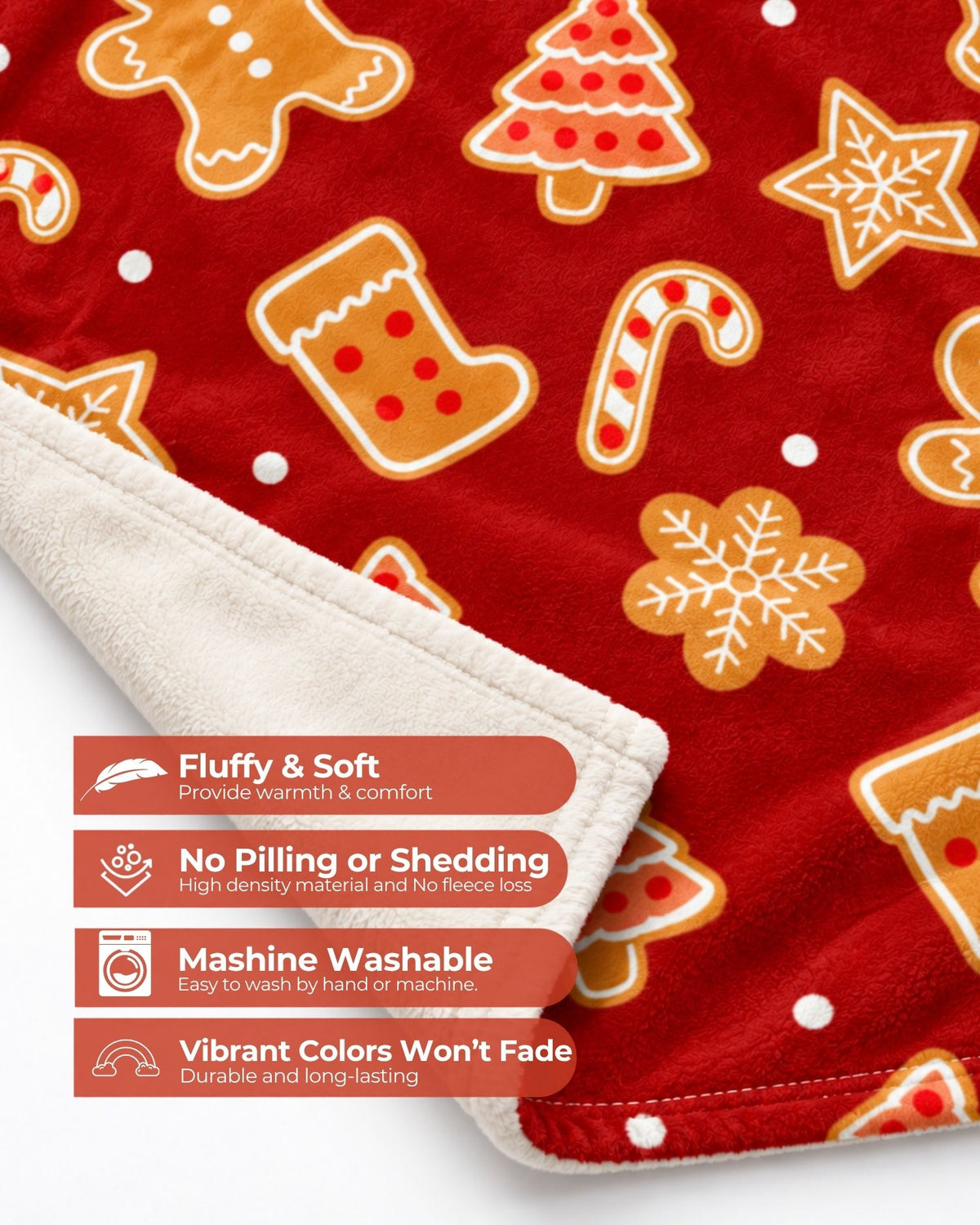 Festive Gingerbread Cookie Fleece Blanket | mockup 02