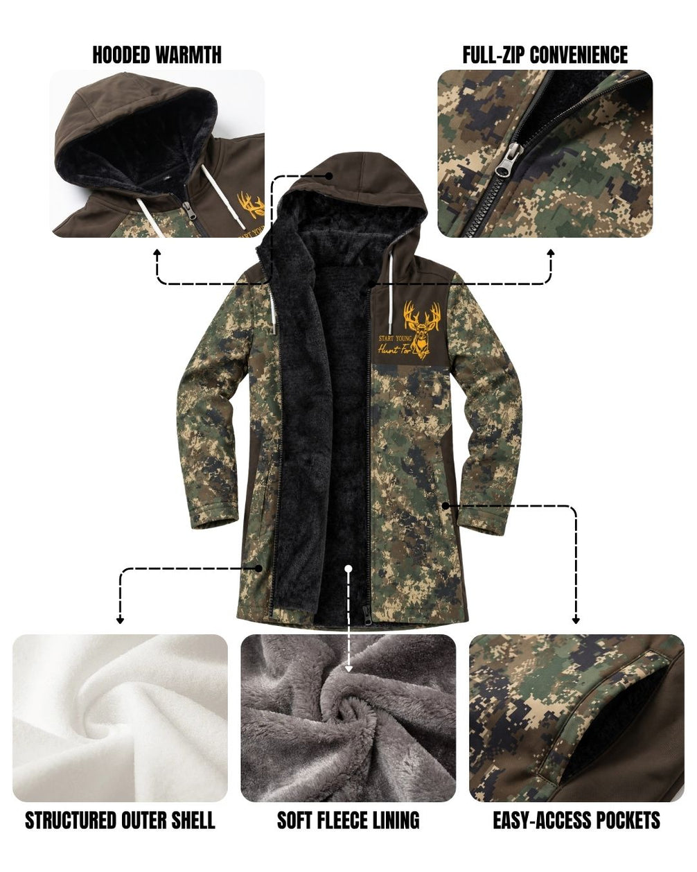Hunt For Life Kids’ Camo Fleece‑lined Jacket | mockup 02