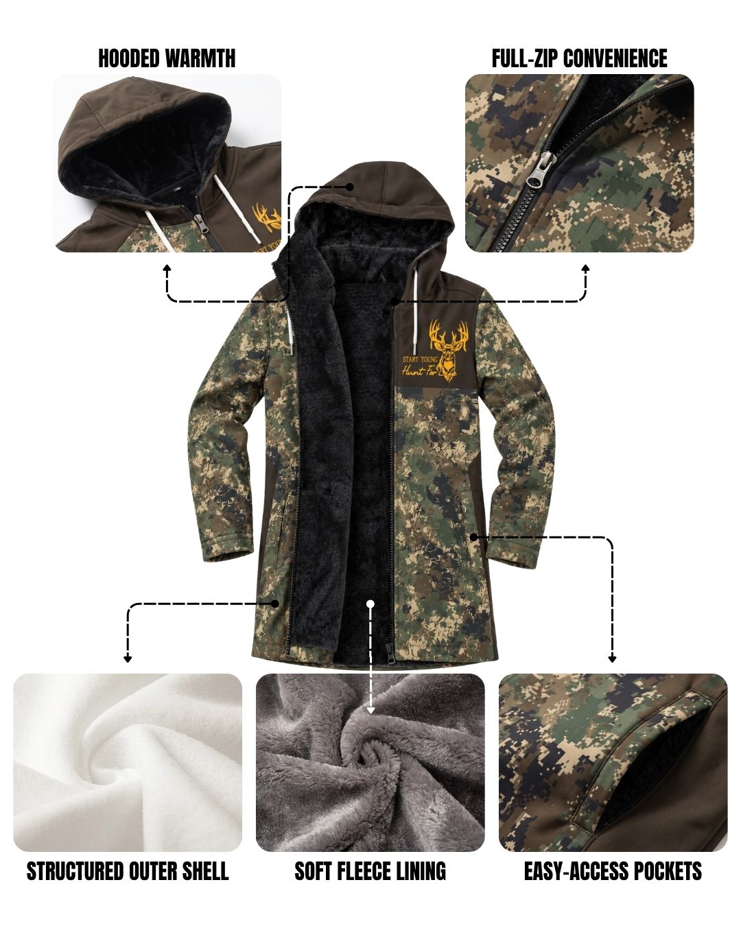 Hunt For Life Kids’ Camo Fleece‑lined Jacket | mockup 02