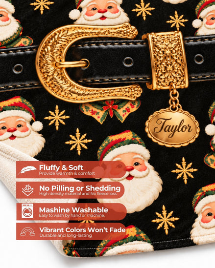 Personalized Santa Belt Fleece Blanket | mockup 02