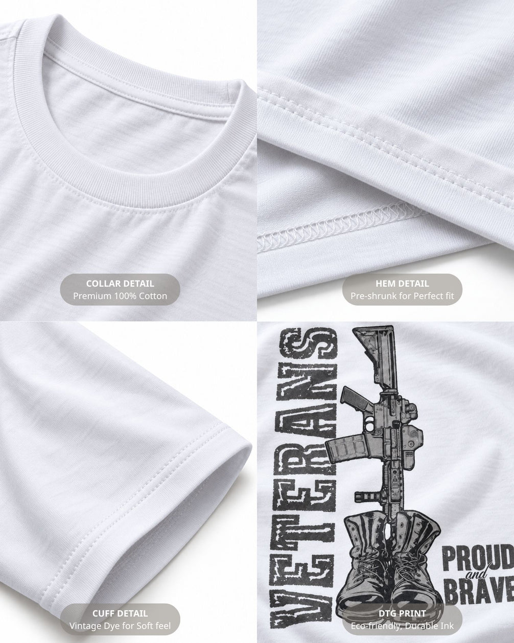 Veterans Proud and Brave T-shirt | White | mockup 02
