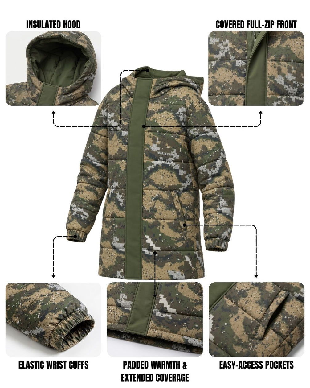 Woodland Pixel Camo Kids' Coat Jacket | mockup 02
