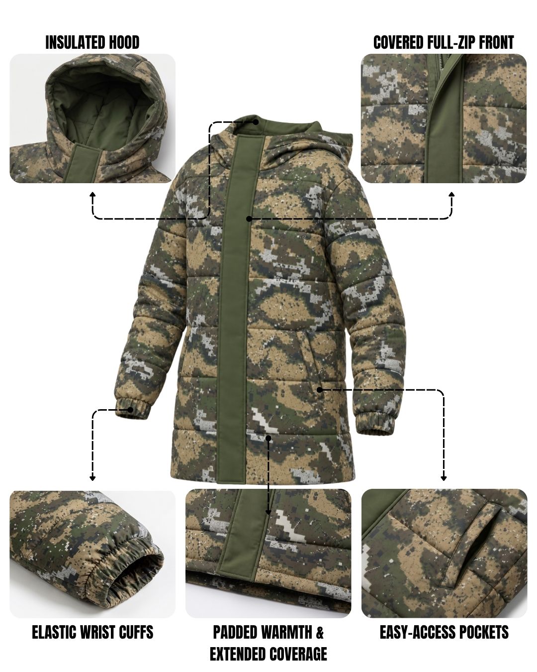 Woodland Pixel Camo Kids' Coat Jacket | mockup 02