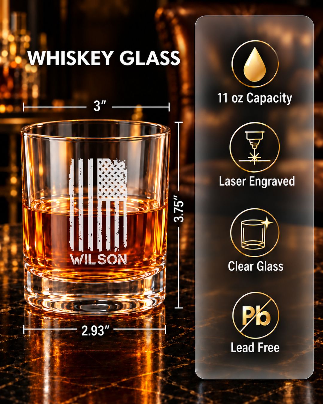 Personalized Patriotic American Flag Whiskey Decanter Gift Set | GS131004 | mockup 03