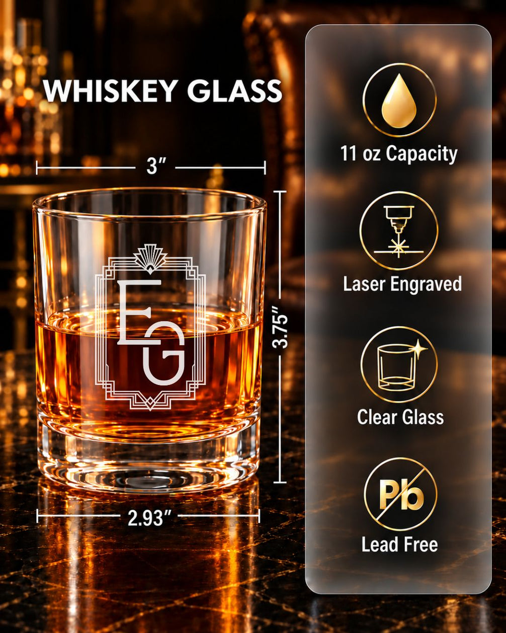 Personalized Art Deco Monogram Whiskey Decanter Gift Set | GS131008 | mockup 03