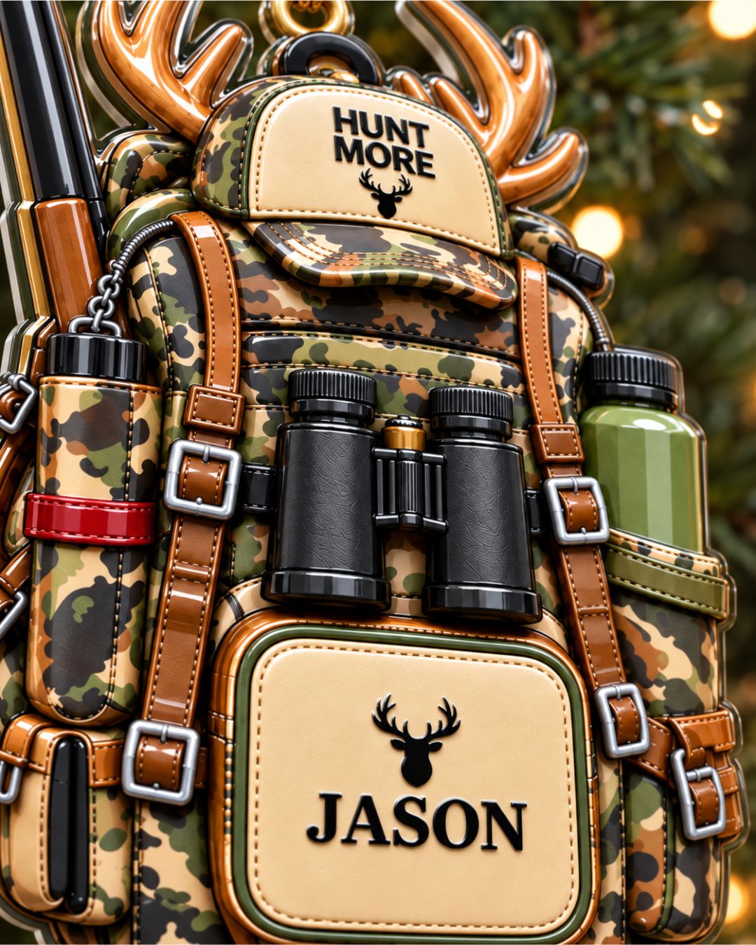 Personalized 3D Hunting Backpack Christmas Acrylic Ornament | gallery 4