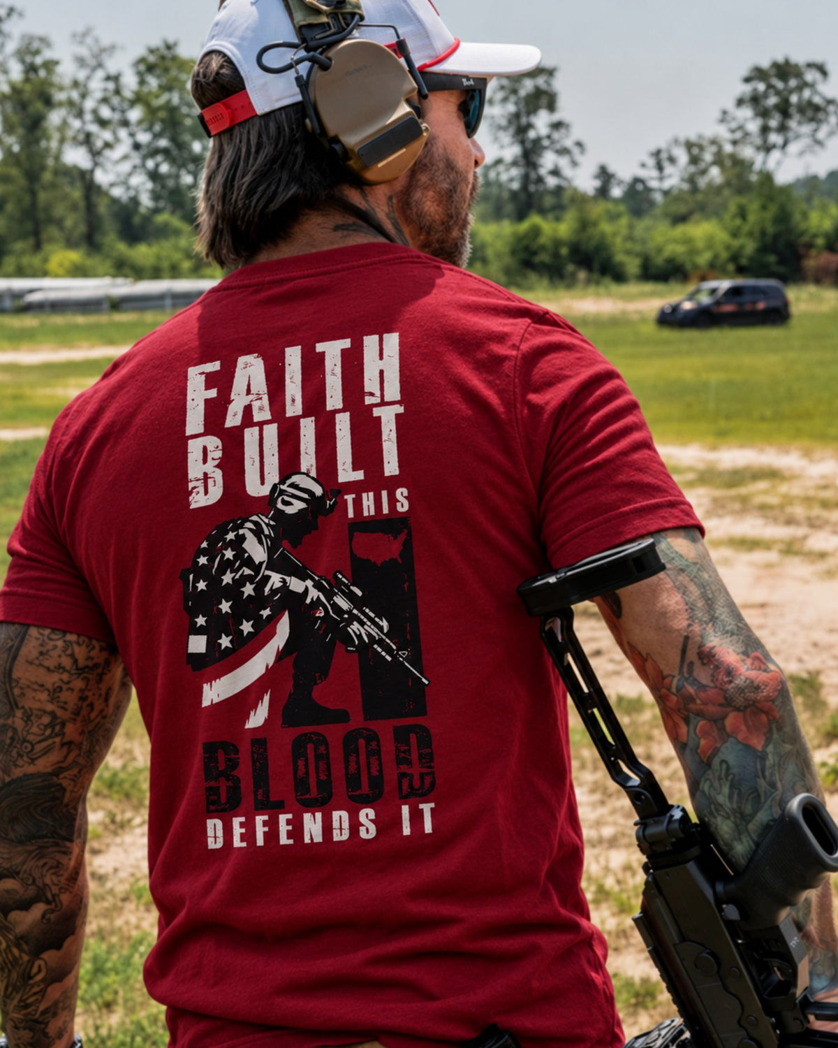 Faith Built This Blood Defends It T-shirt | Cardinal Red | mockup 03