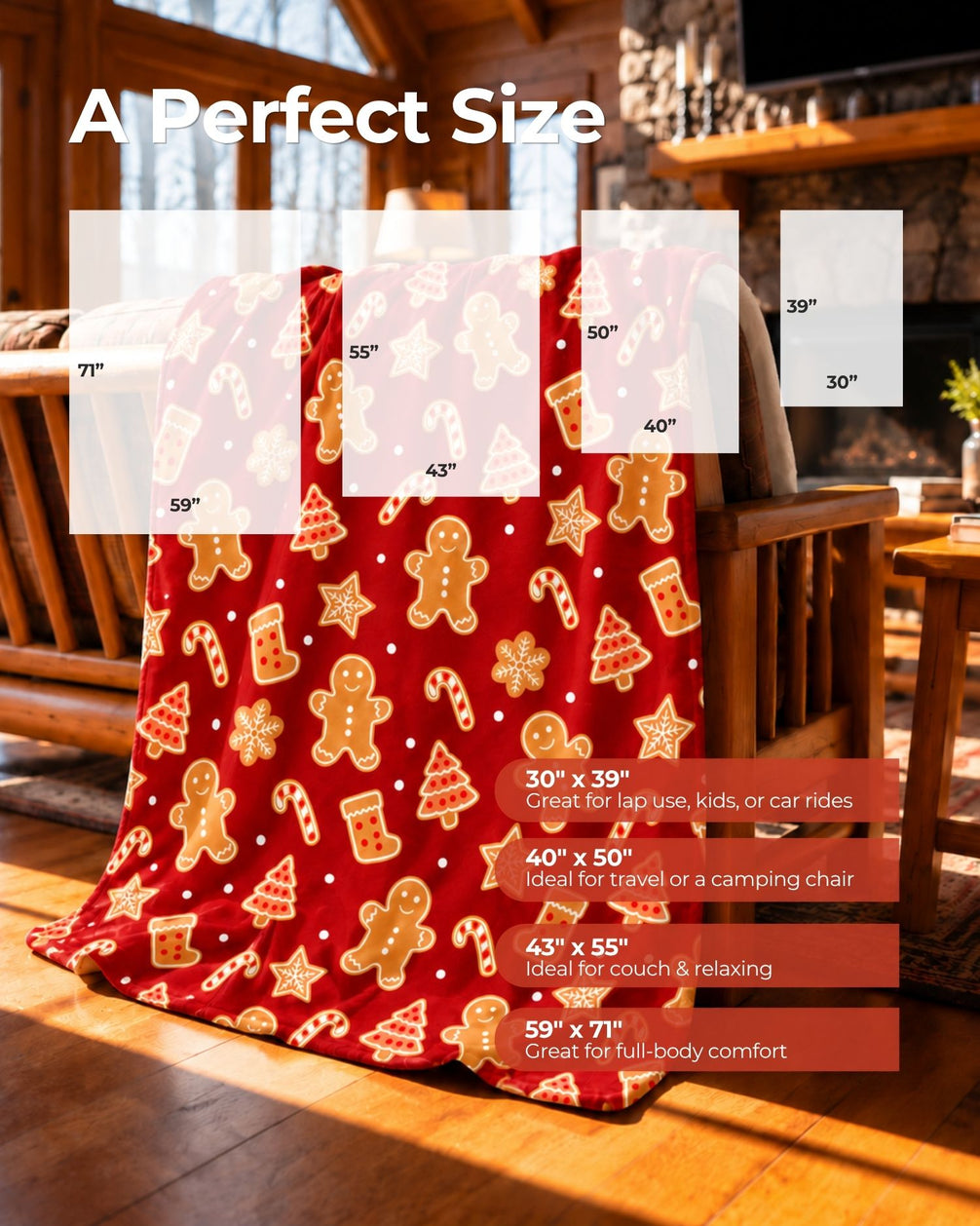 Festive Gingerbread Cookie Fleece Blanket | mockup 03