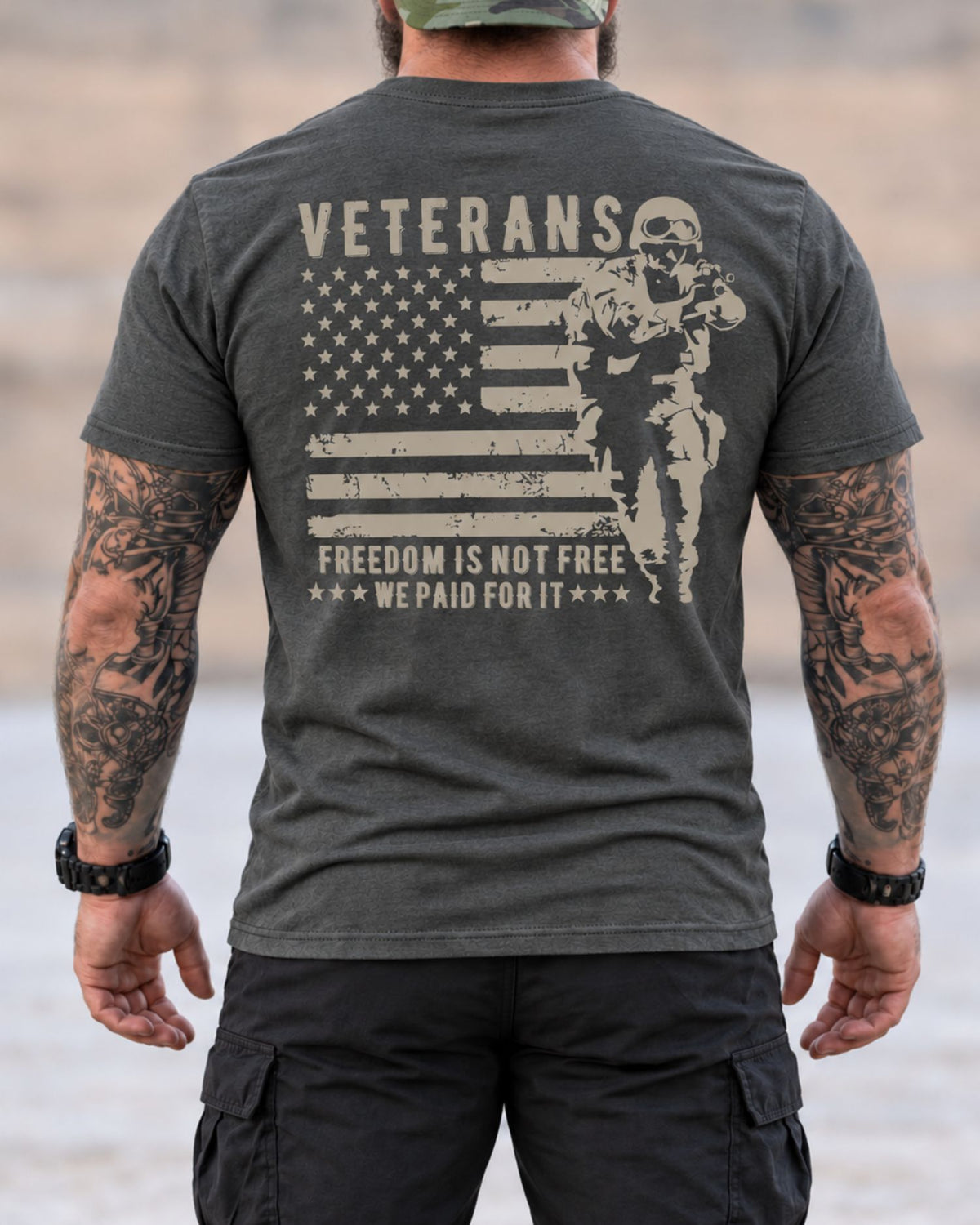 We Paid For It Veteran T-shirt | Charcoal | mockup 04