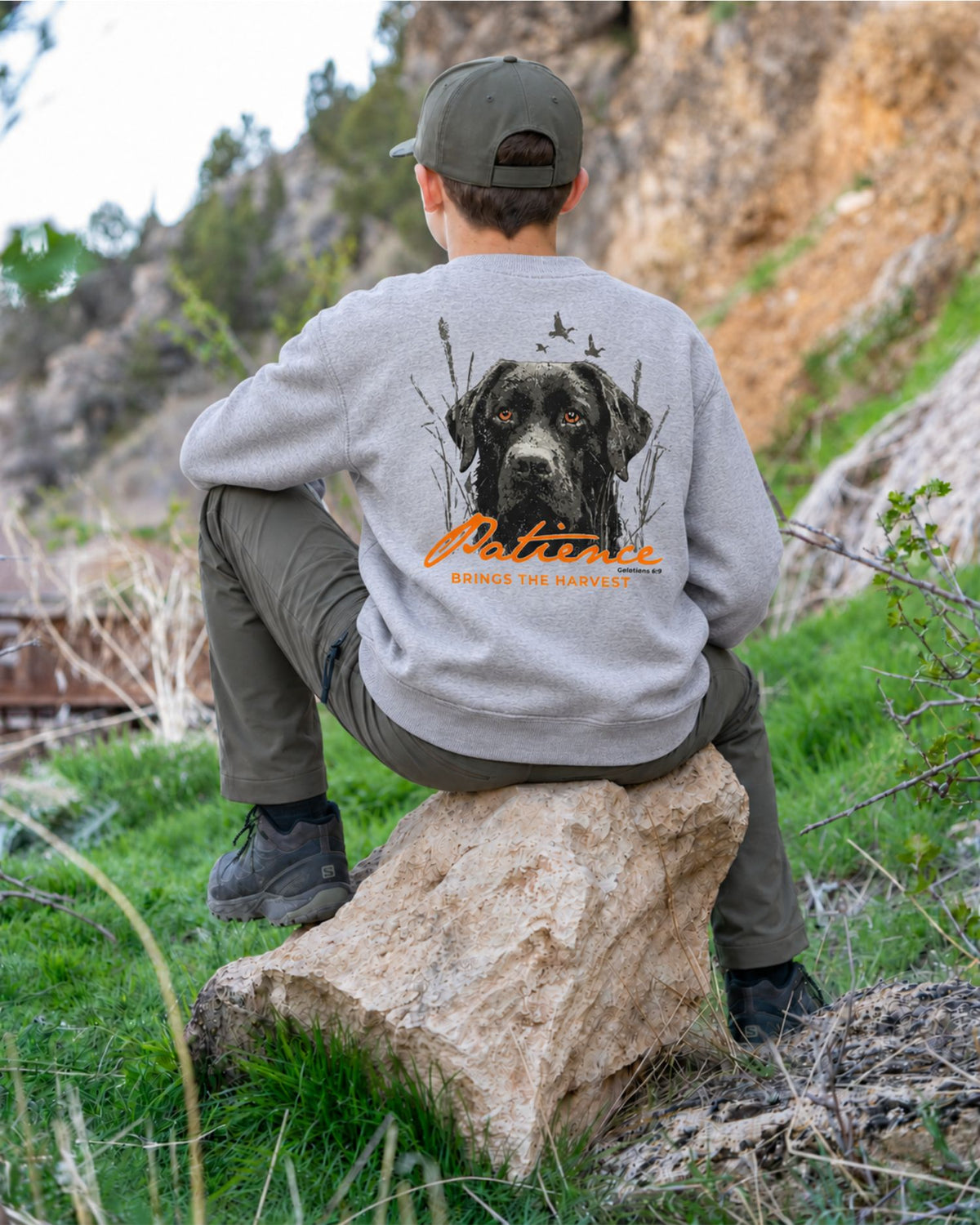 Youth Patience Brings The Harvest Sweatshirt | Sport Grey | mockup 03