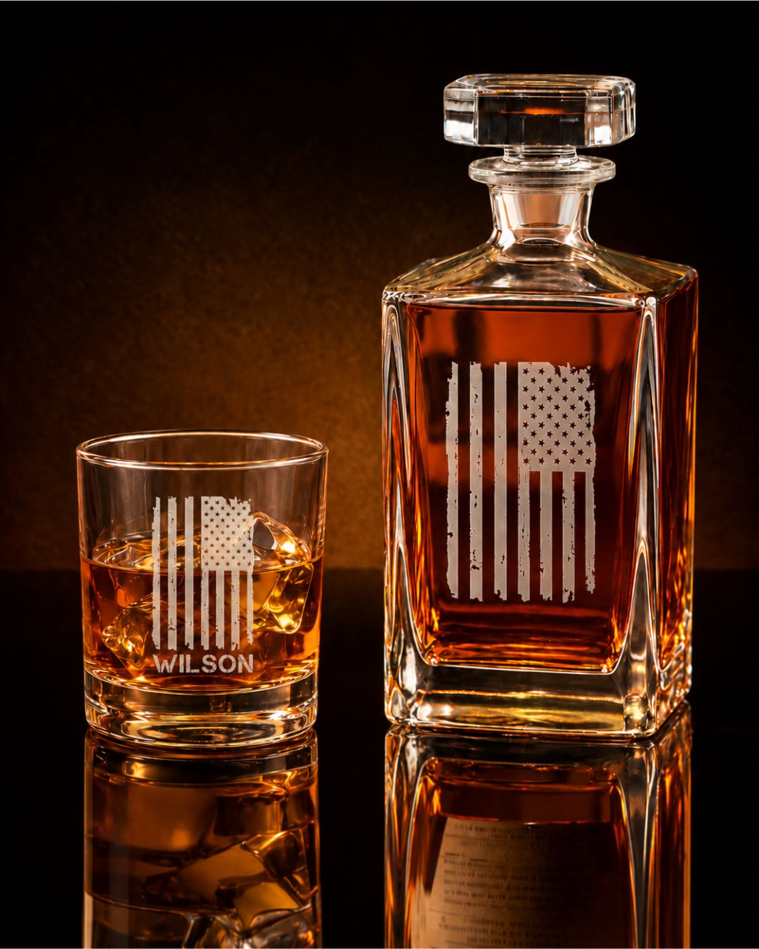 Personalized Patriotic American Flag Whiskey Decanter Gift Set | GS131004 | mockup 04