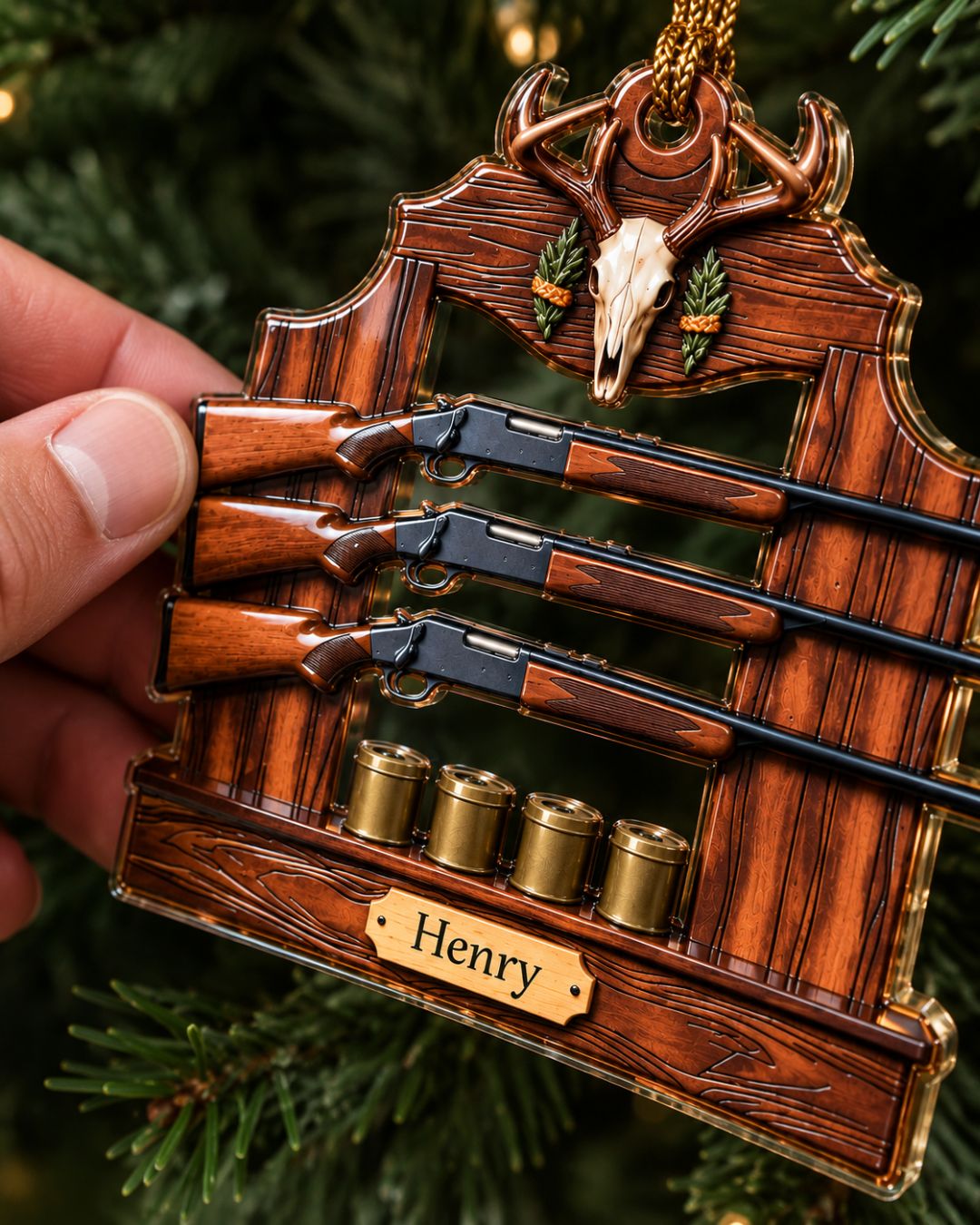 Personalized 3D Hunting Rifle Rack Acrylic Ornament | gallery 3