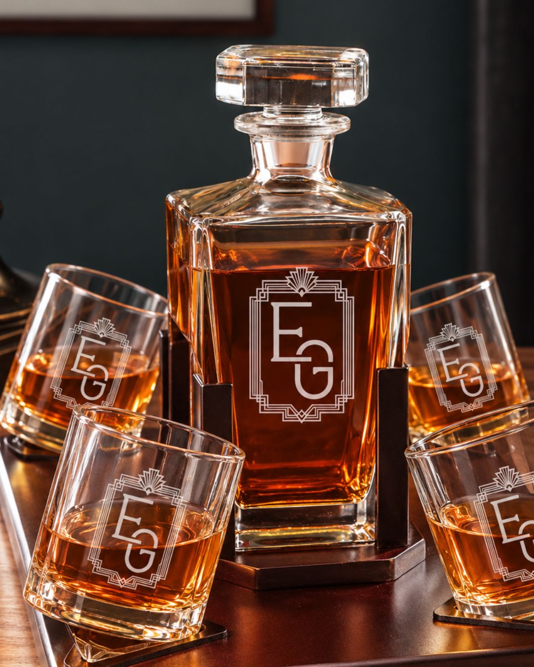 Personalized Art Deco Monogram Whiskey Decanter Gift Set | GS131008 | mockup 04