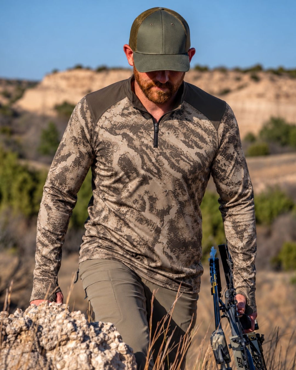 Long-Sleeve / Quarter-Zip Shirt - Dust Ridge Camo Layering Series | mockup 04