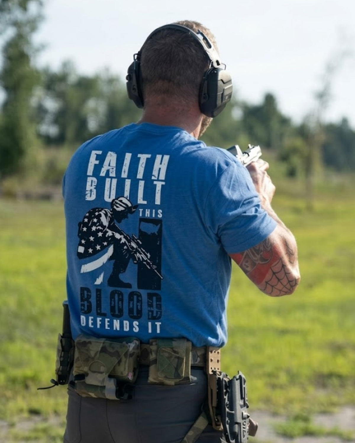 Faith Built This Blood Defends It T-shirt | Royal Blue | mockup 05
