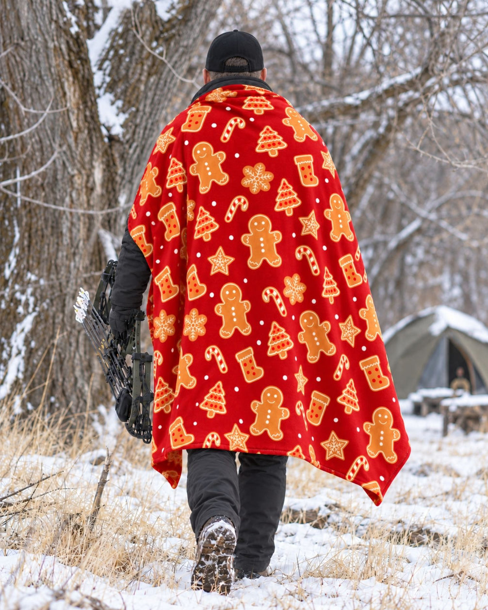 Festive Gingerbread Cookie Fleece Blanket | mockup 04