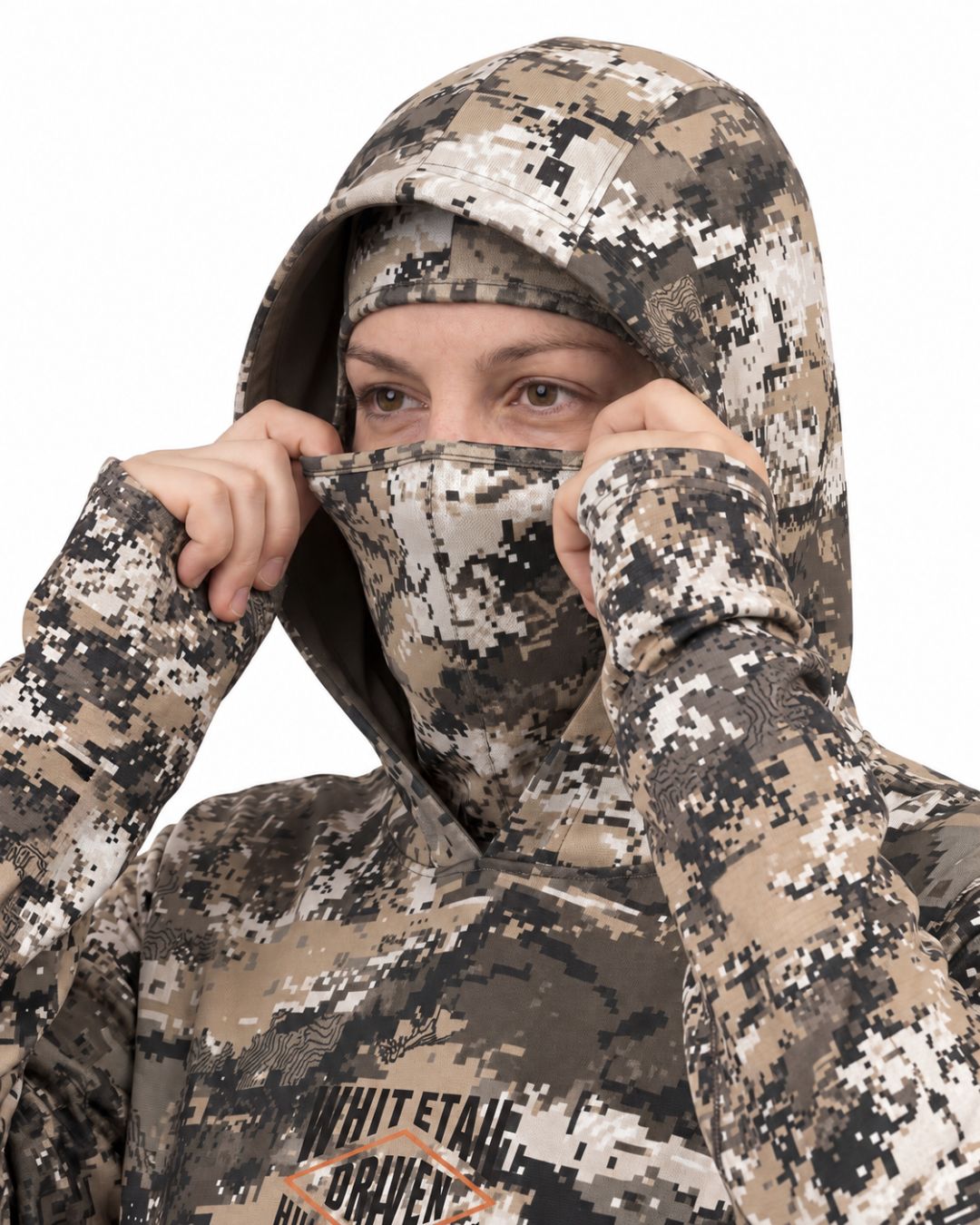 Whitetail Driven Camo Balaclava Hoodie | mockup 04