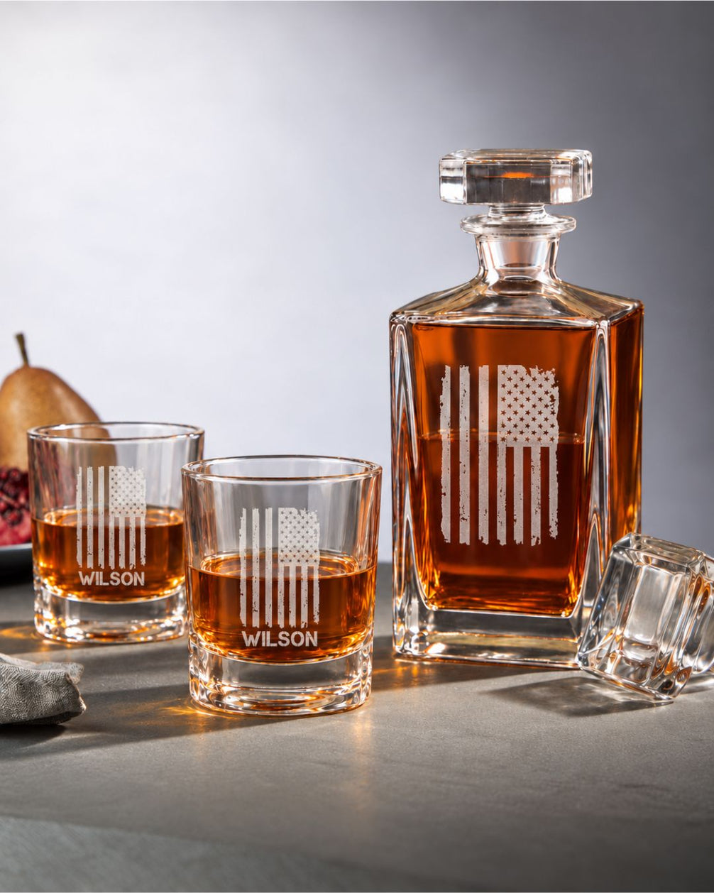 Personalized Patriotic American Flag Whiskey Decanter Gift Set | GS131004 | mockup 05