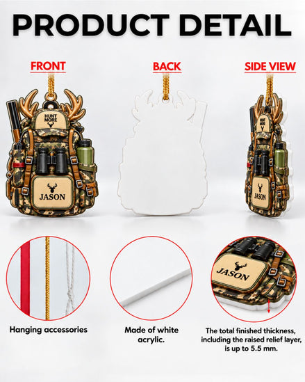 Personalized 3D Hunting Backpack Christmas Acrylic Ornament | gallery 2