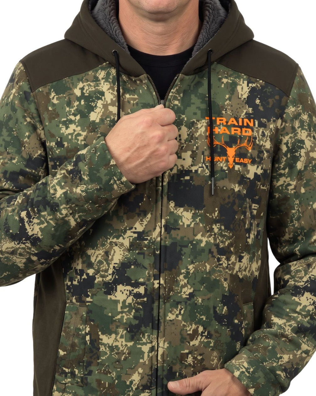 Train Hard Camo Fleece-Lined Jacket | mockup 05