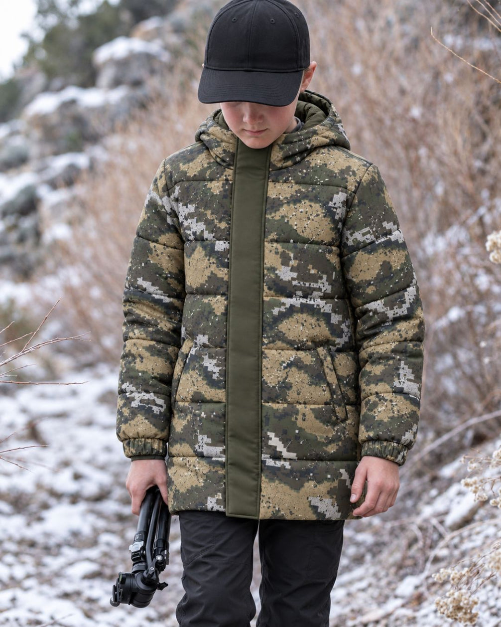 Woodland Pixel Camo Kids' Coat Jacket | mockup 05