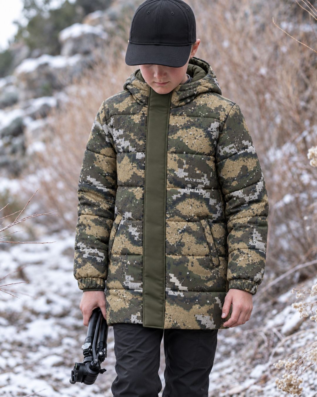 Woodland Pixel Camo Kids' Coat Jacket | mockup 05