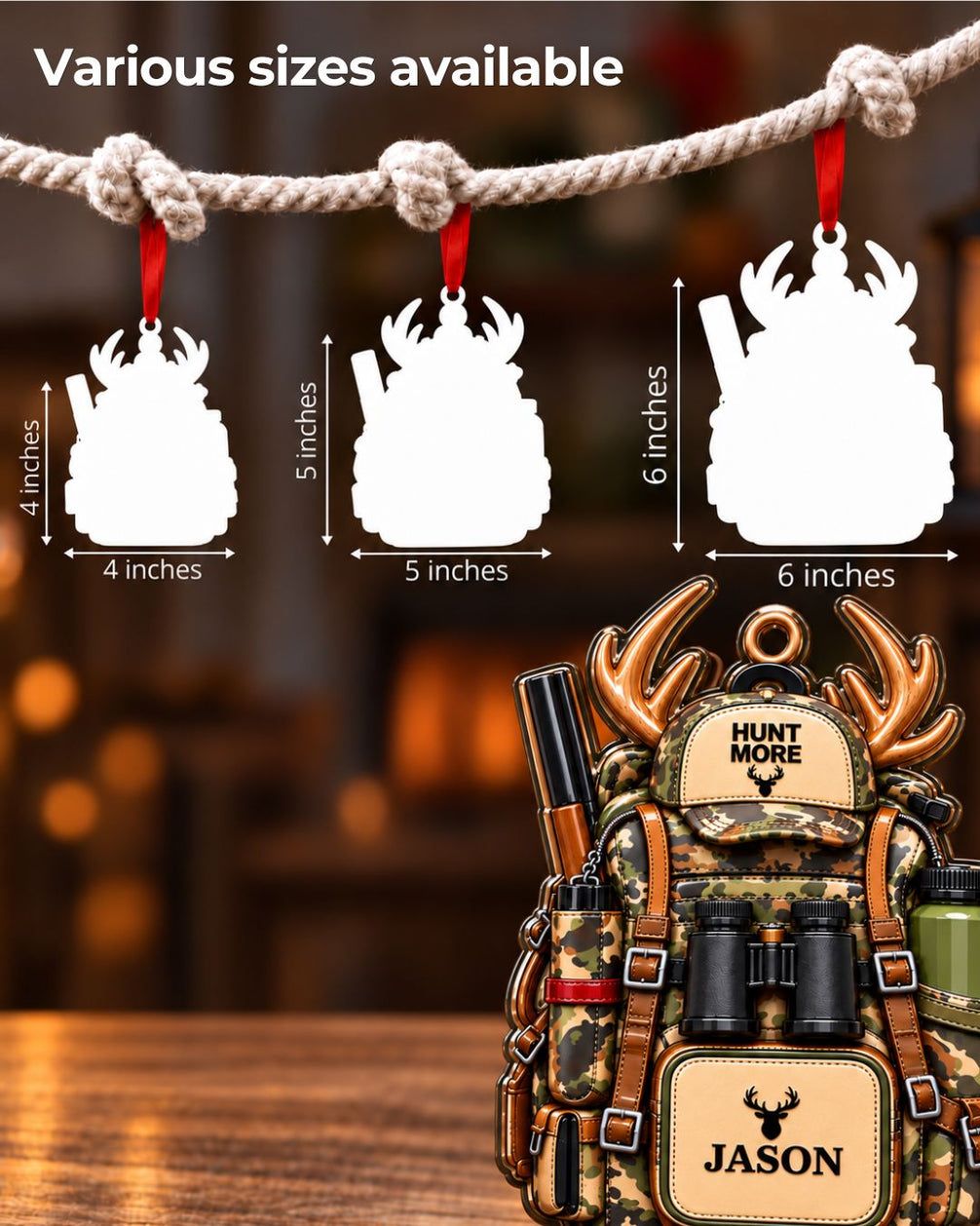 Personalized 3D Hunting Backpack Christmas Acrylic Ornament | gallery 5