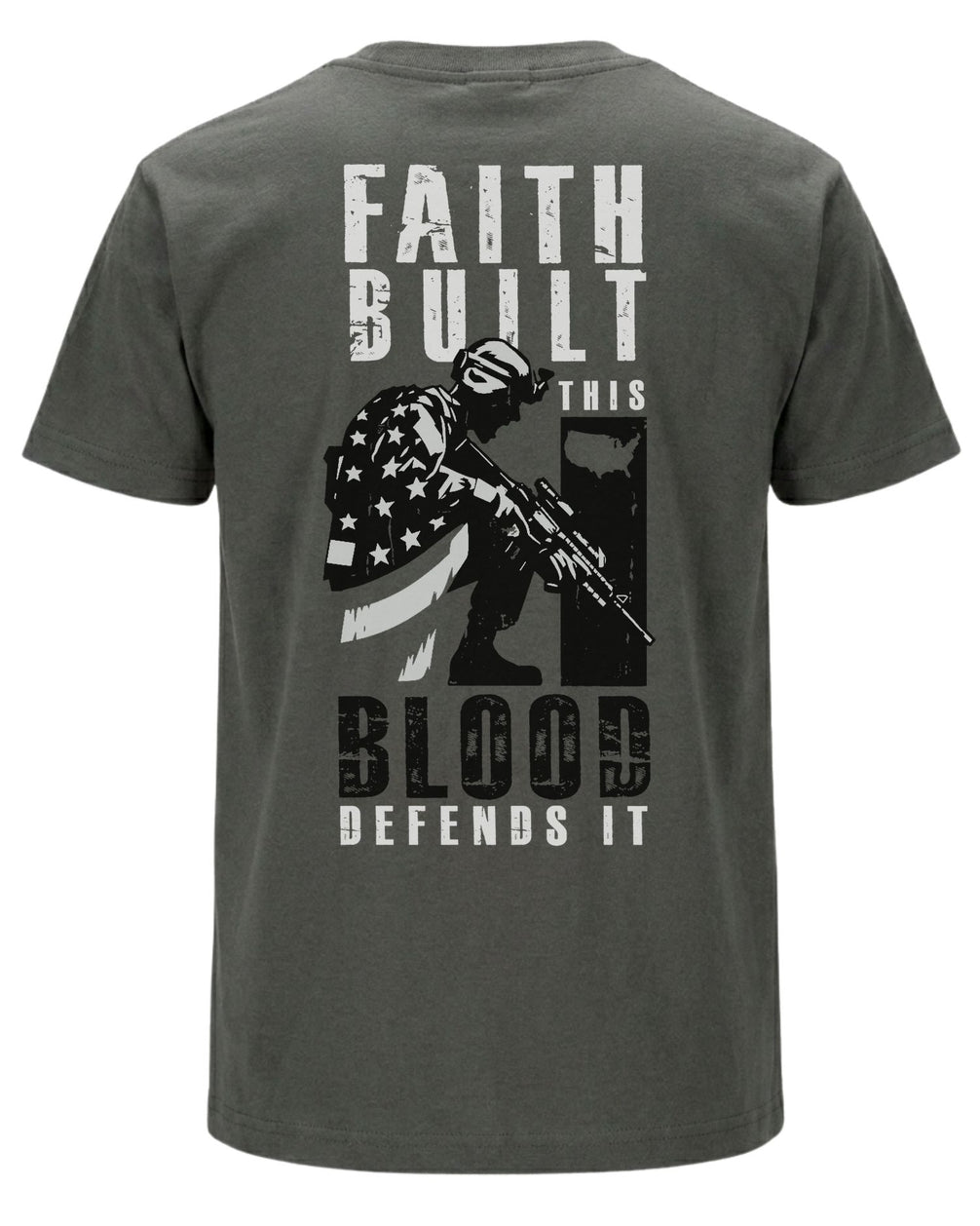 Faith Built This Blood Defends It T-shirt | Charcoal | mockup 07