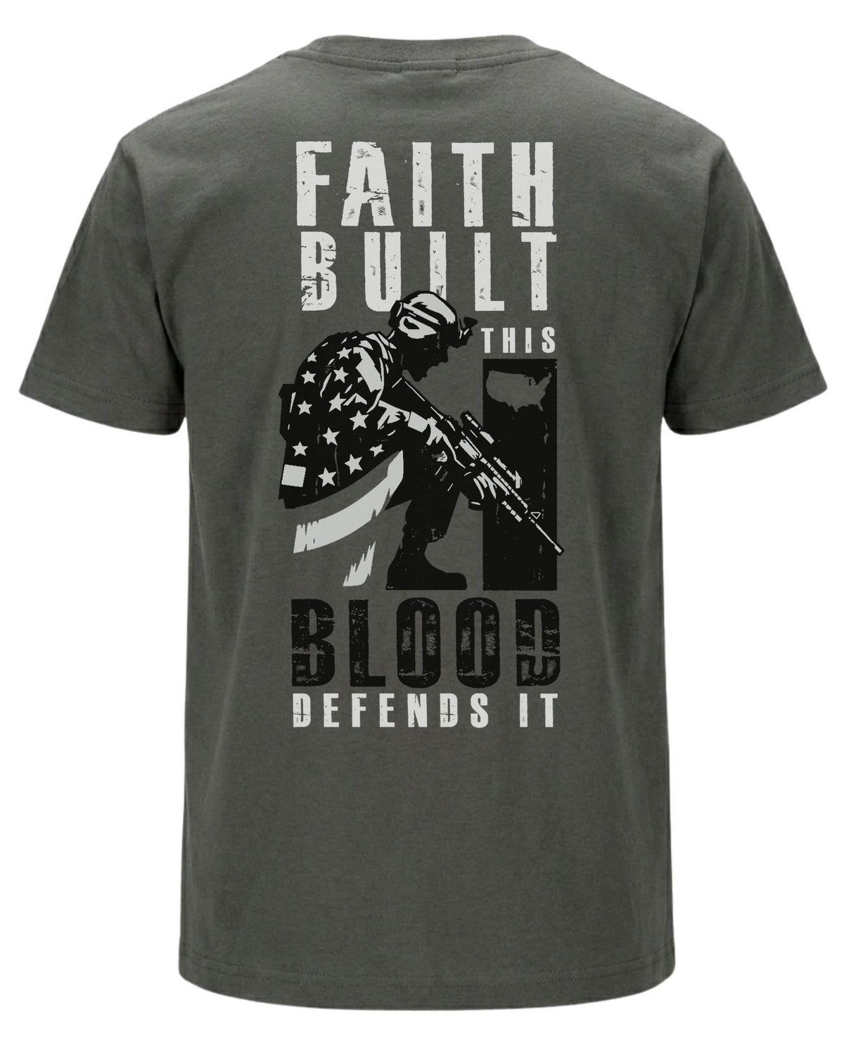 Faith Built This Blood Defends It T-shirt | Charcoal | mockup 07