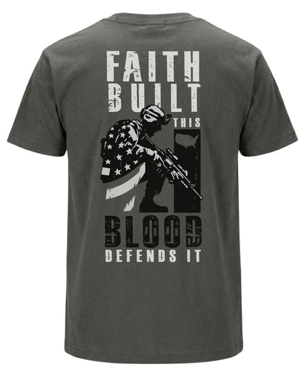 Faith Built This Blood Defends It T-shirt | Charcoal | mockup 07