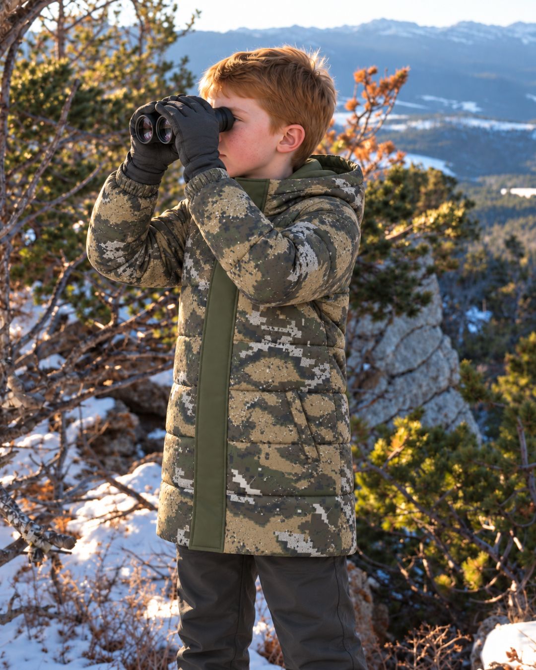 Woodland Pixel Camo Kids' Coat Jacket | mockup 07