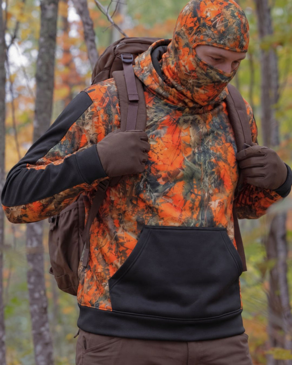 Orange Timber Camo Balaclava Hoodie | mockup 08