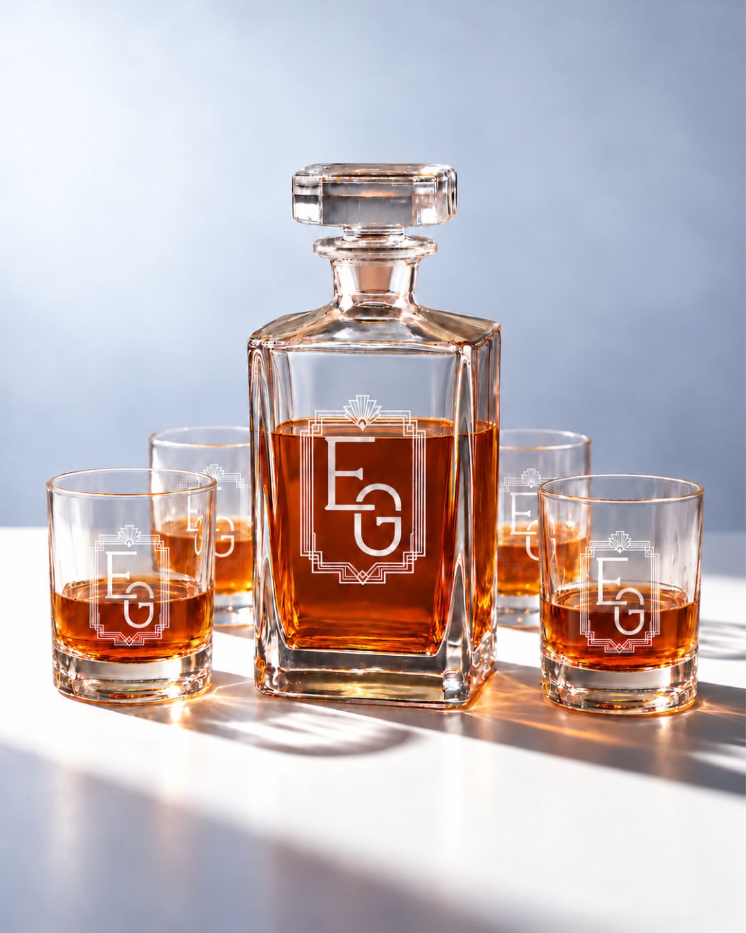 Personalized Art Deco Monogram Whiskey Decanter Gift Set | GS131008 | mockup 08