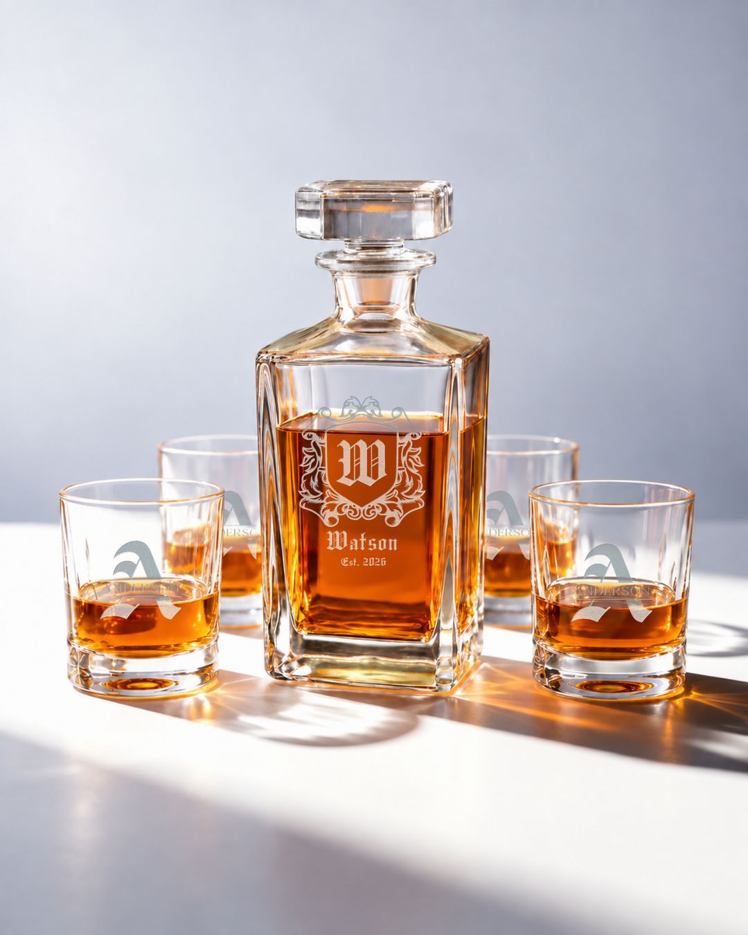 Personalized Gothic Coat Of Arms Whiskey Decanter Gift Set | GS131009 | mockup 08