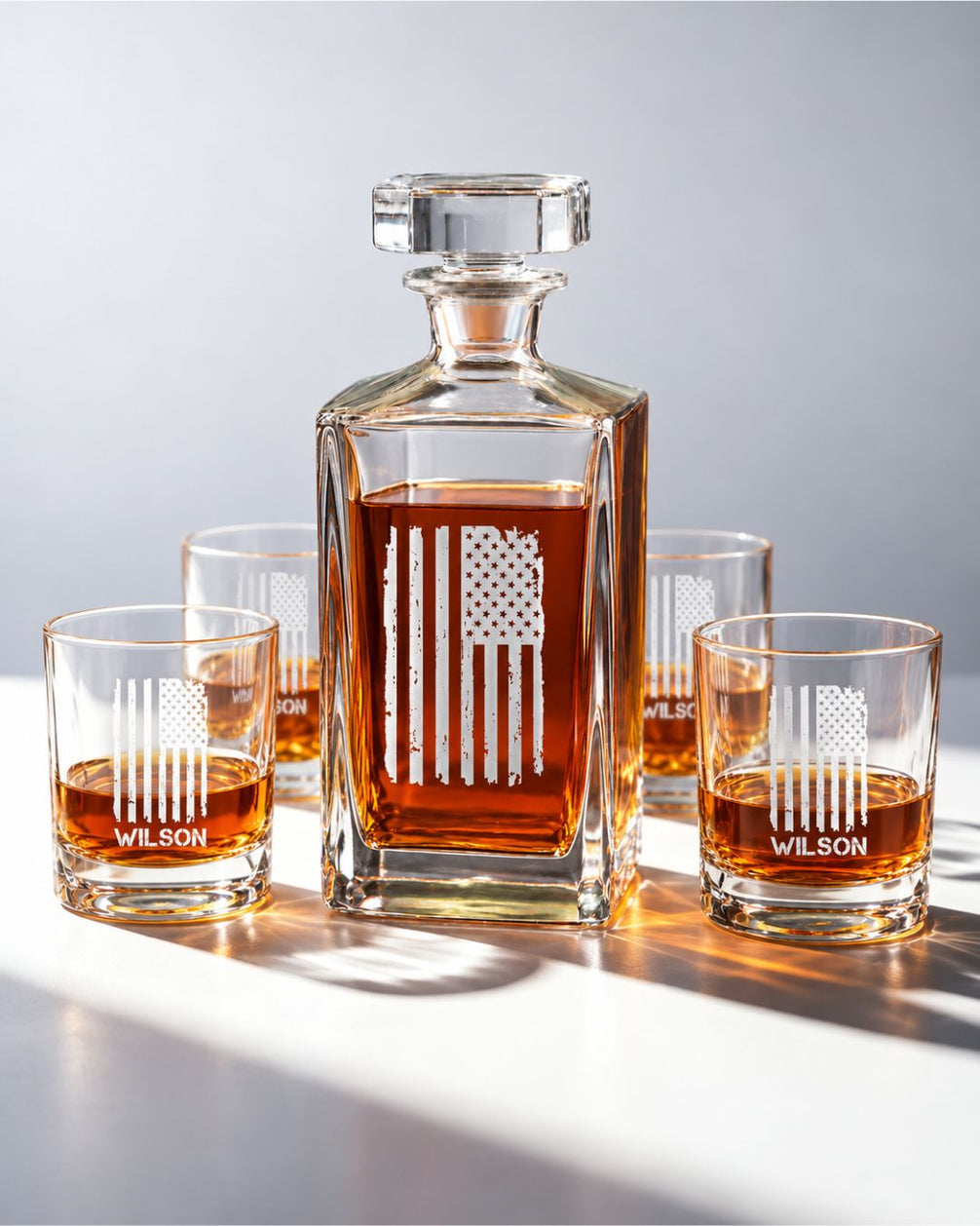 Personalized Patriotic American Flag Whiskey Decanter Gift Set | GS131004 | mockup 08
