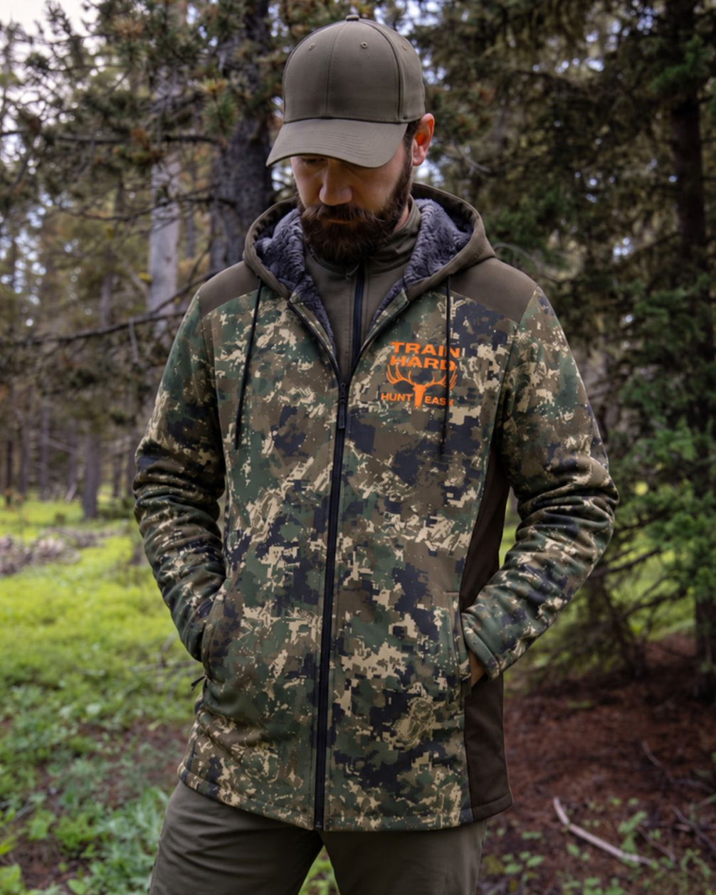 Train Hard Camo Fleece-Lined Jacket | mockup 08